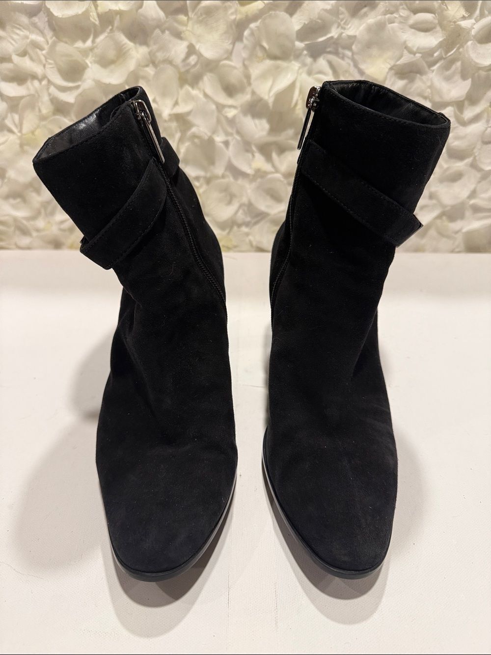 Aquatalia Black Suede Ankle Booties with Side Zip